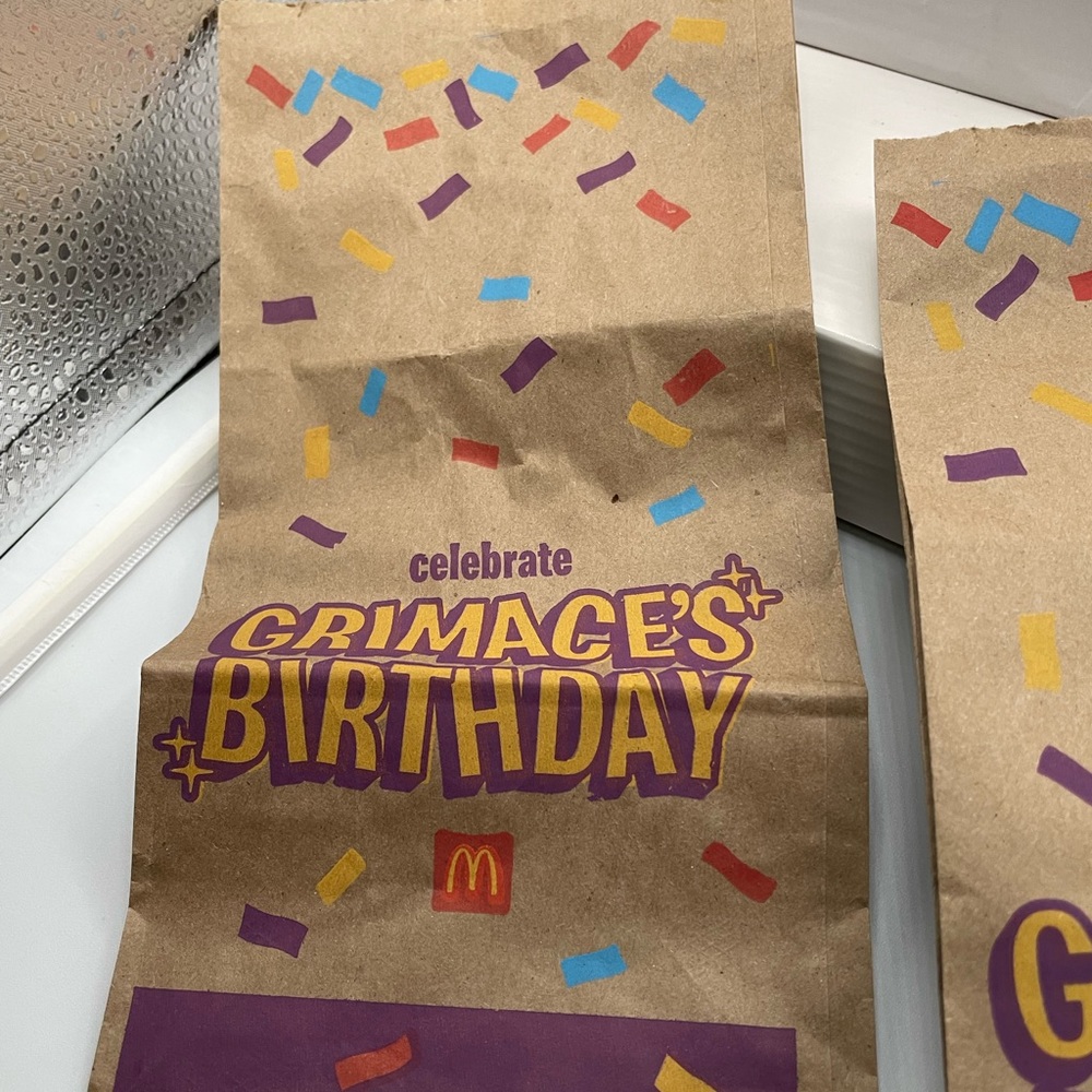 McDonald’s Grimace Birthday Packaging. 2 cups, 2 small bags, 2 large bags - Picture 5 of 12